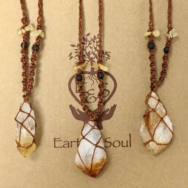 Citrine Decorative Crystal Necklace - Brown cord
