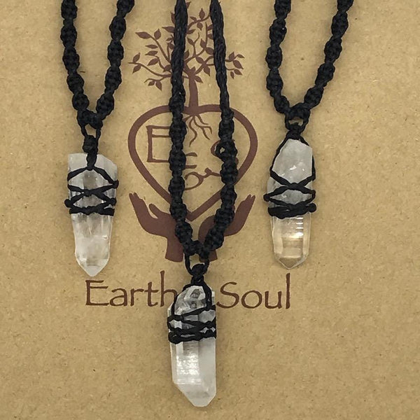 Clear Quartz Crystal Necklace - Point Small Black