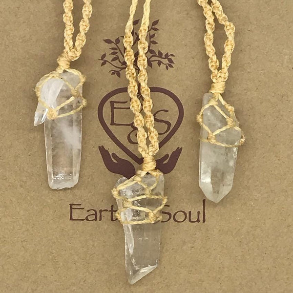 Clear Quartz Crystal Necklace - Point Large - natural cord