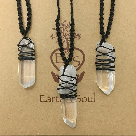 Clear Quartz Crystal Necklace - Point Large - black cord