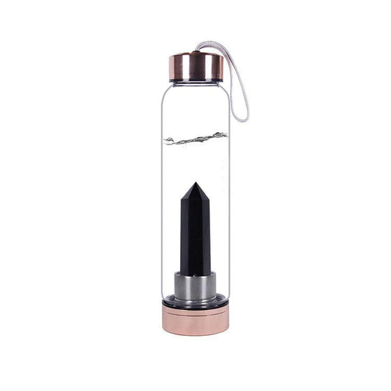 Black Obsidian Crystal Water Bottle 550ml - Rose Gold