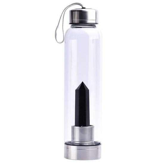 Black Obsidian Crystal Water Bottle 550ml - Stainless Steel