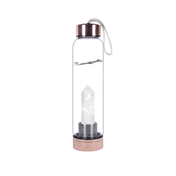 Clear Quartz Crystal Water Bottle 550ml - Rose Gold