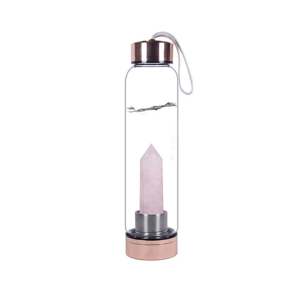 Rose Quartz Crystal Water Bottle 550ml - Rose Gold