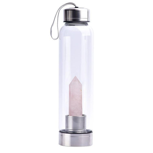 Rose Quartz Crystal Water Bottle 550ml - Stainless Steel