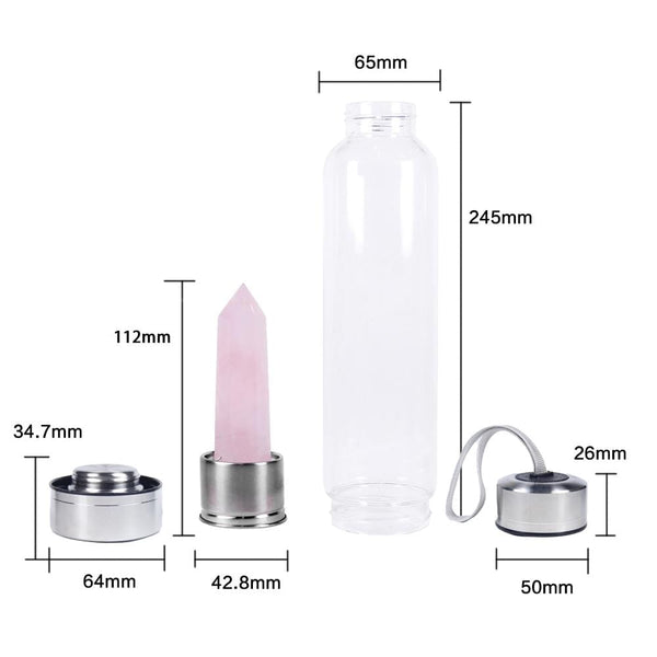 Rose Quartz Crystal Water Bottle Design - Stainless Steel