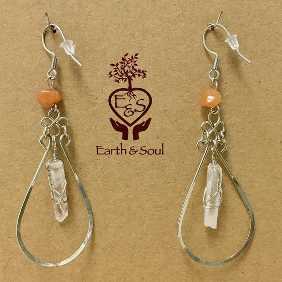 Clear Quartz Point Decorative Earrings - Carnelian