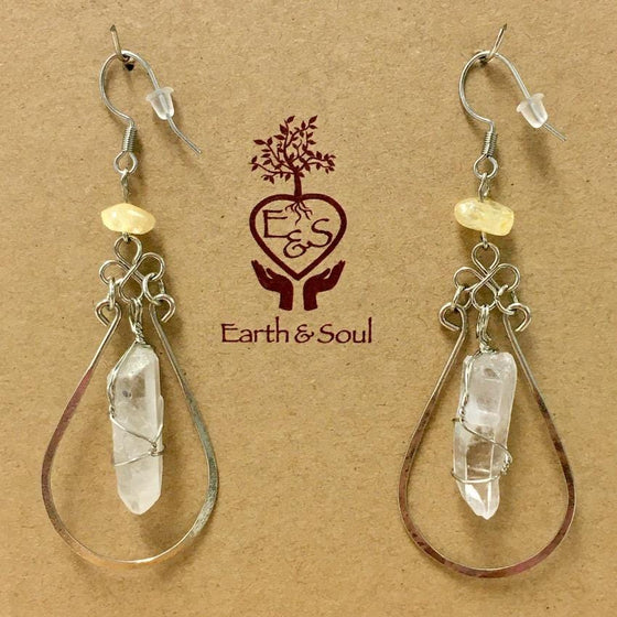 Clear Quartz Point Decorative Earrings - Citrine