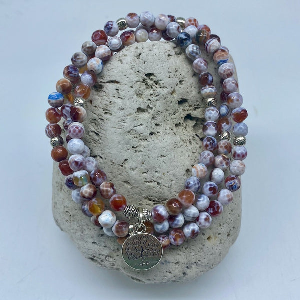 Faceted Fire Agate 6mm Stone Bracelet with Tree of Life Charm