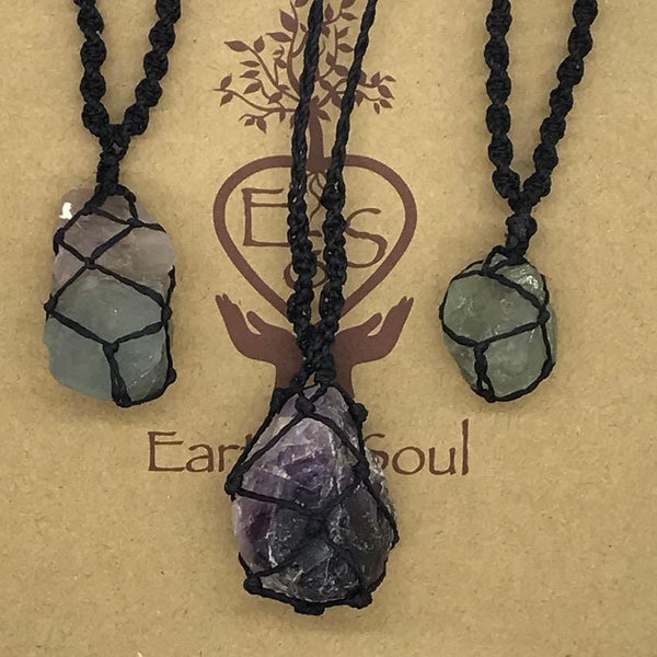 Fluorite Crystal Necklace - Black Cord