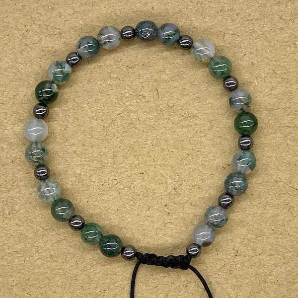 Crystal Bracelet with Hematite Spacers - Moss Agate