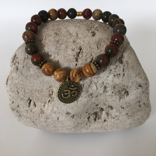 Picture and Picasso 8mm Jasper Stone Bracelet with Om Charm
