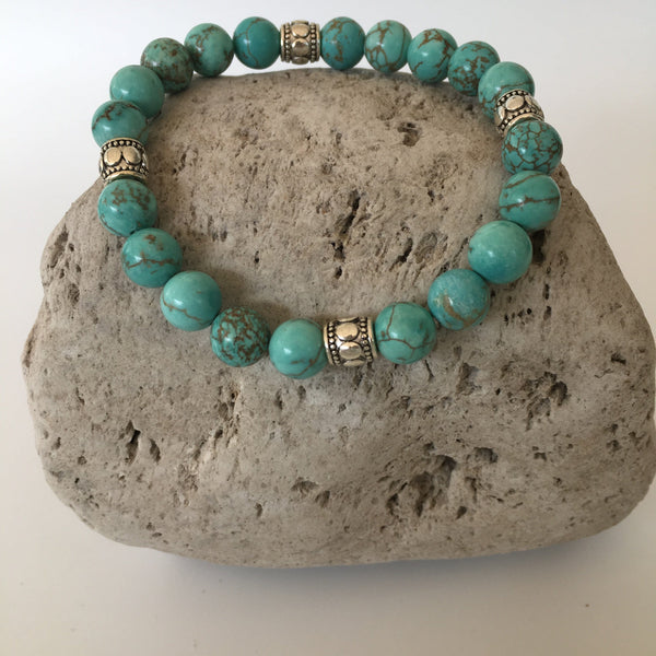 Turquoise 8mm Stone Bracelet Set with Tree of Life Charm