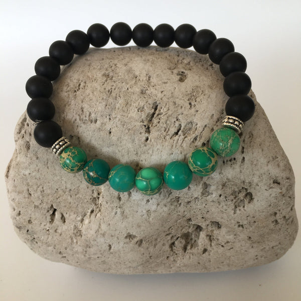 Black Agate and Green Imperial 8mm Stone Bracelet