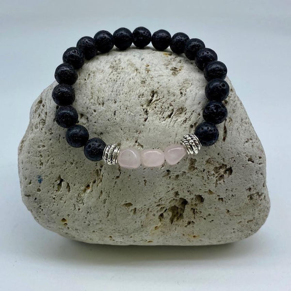 Lava Rock and Rose Quartz Crystal 8mm Stone Healing Bracelet