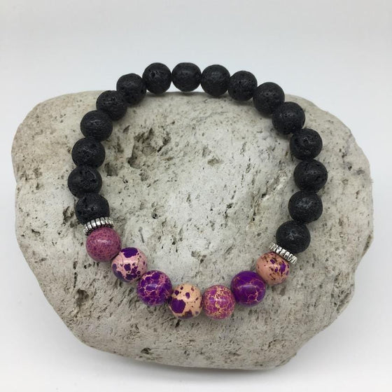 Lava Rock and Purple Imperial Stone 8mm Healing Bracelet