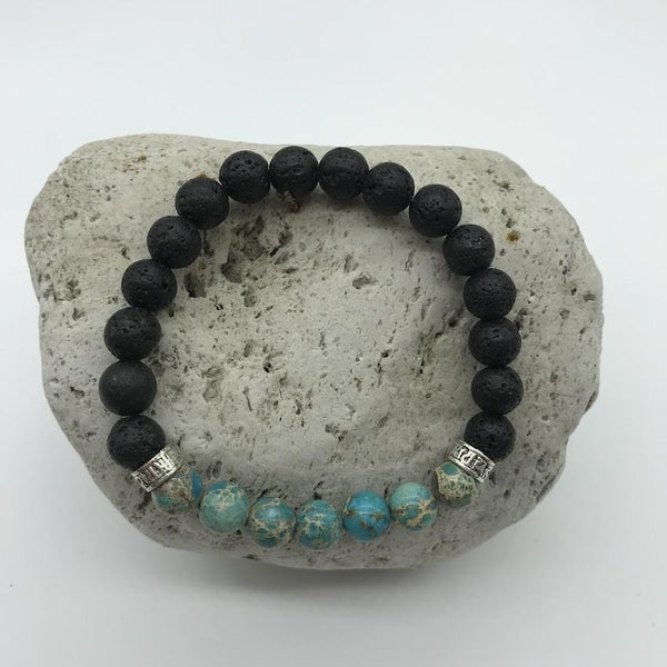 Lava Rock and Blue Imperial Turquoise 8mm Stone Healing Bracelet