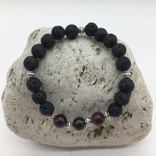Lava Rock and Red Garnet 8mm Stone Healing Bracelet