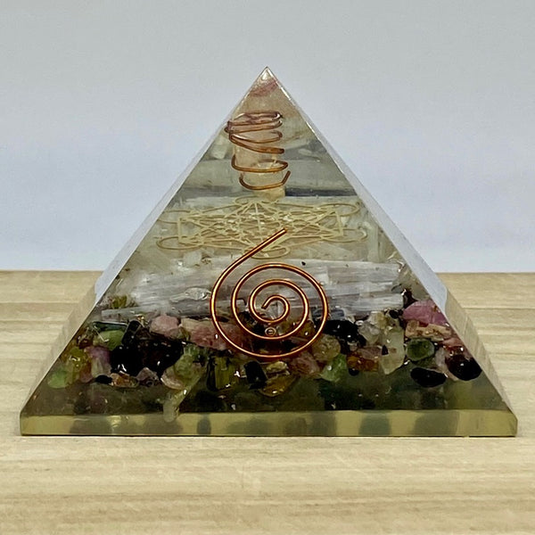 Orgonite Pyramid - Mixed Tourmaline and Selenite