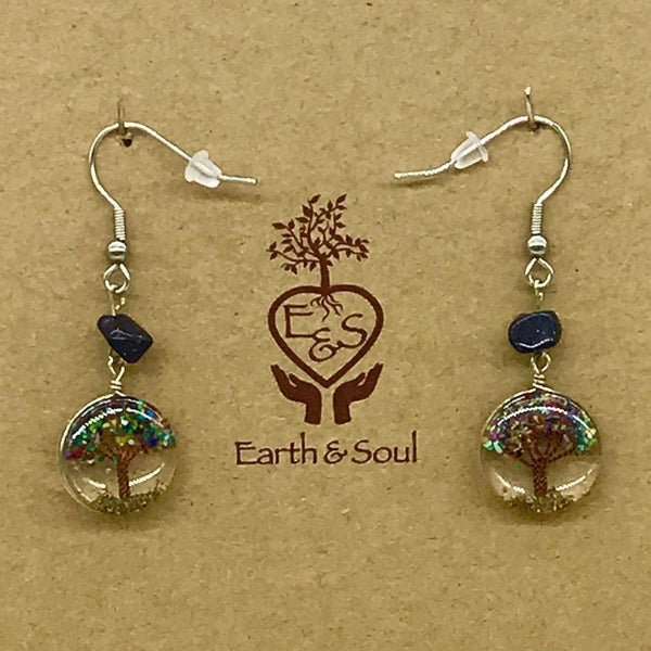 Tree of Life Drop Earrings - Mixed Agate