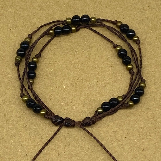 Adjustable Natural Black Agate Macrame Bracelet 