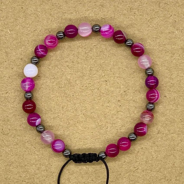 Crystal Bracelet with Hematite Spacers - Pink Agate