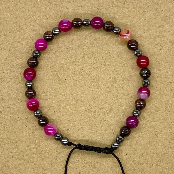 Crystal Bracelet with Hematite Spacers - Pink Agate and Garnet