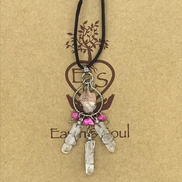 Pink Opal Crystal Dreamcatcher Necklace