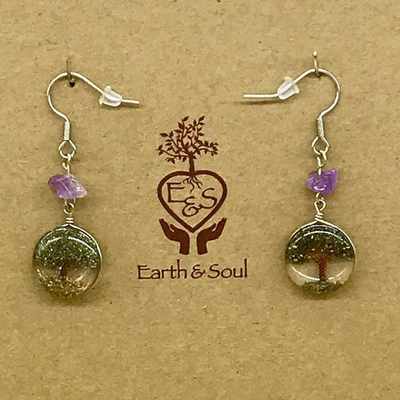 Tree of Life Drop Earrings - Pyrite