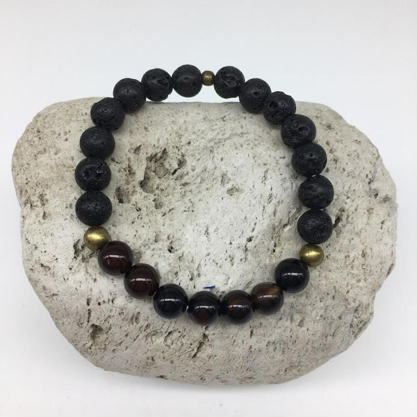Red Striped Agate and Lava Rock 8mm Bead Healing Bracelet