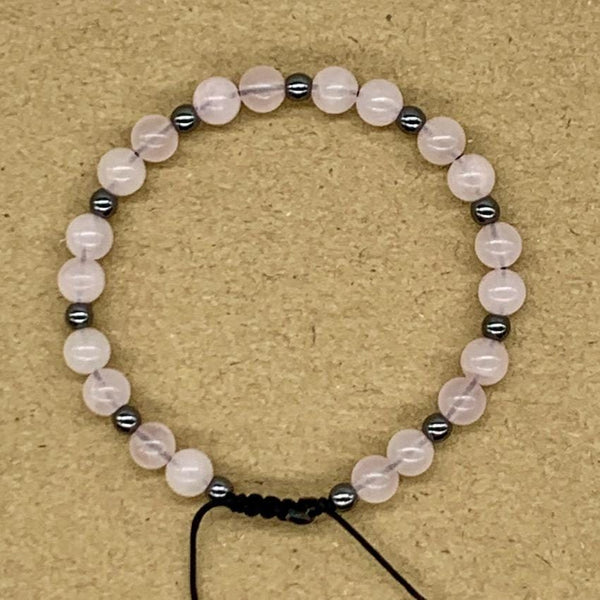 Crystal Bracelet with Hematite Spacers - Rose Quartz