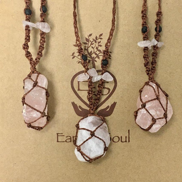 Rose Quartz Decorative Crystal Necklace - Brown
