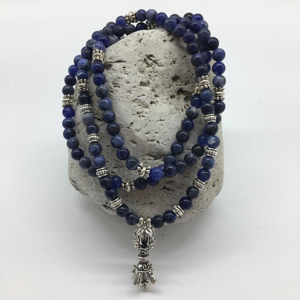 Sodalite Blue Lace Agate 6mm Stone Bracelet with Visvavajra Pendant