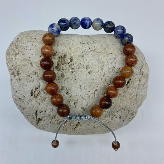 Sodalite and Sandalwood 8mm Stone Bracelet - Adjustable