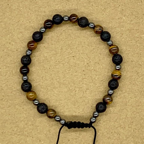 Crystal Bracelet with Hematite Spacers - Lava Rock and Tiger Eye 