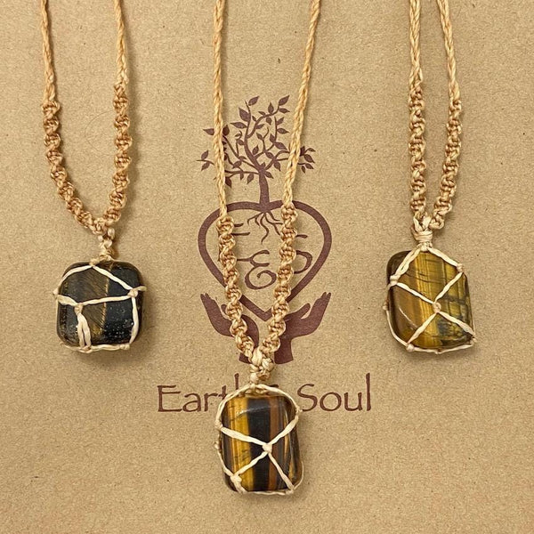 Tiger Eye Polished Crystal Necklace - Natural cord