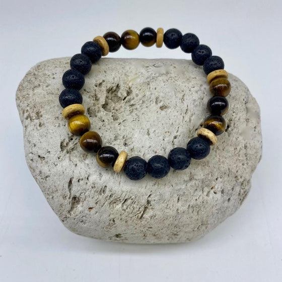 Tiger Eye and Lava Rock Healing Crystal Bracelet 8mm