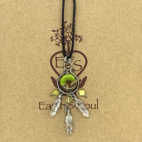 Tree of Life Dreamcatcher Necklace - Green Agate