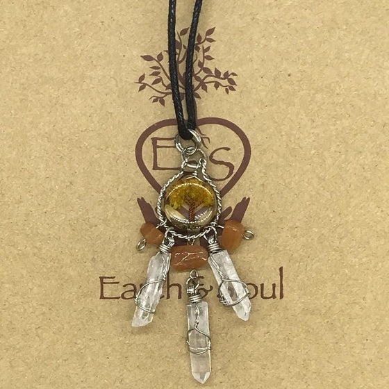 Tree of Life Dreamcatcher Necklace - Orange Calcite