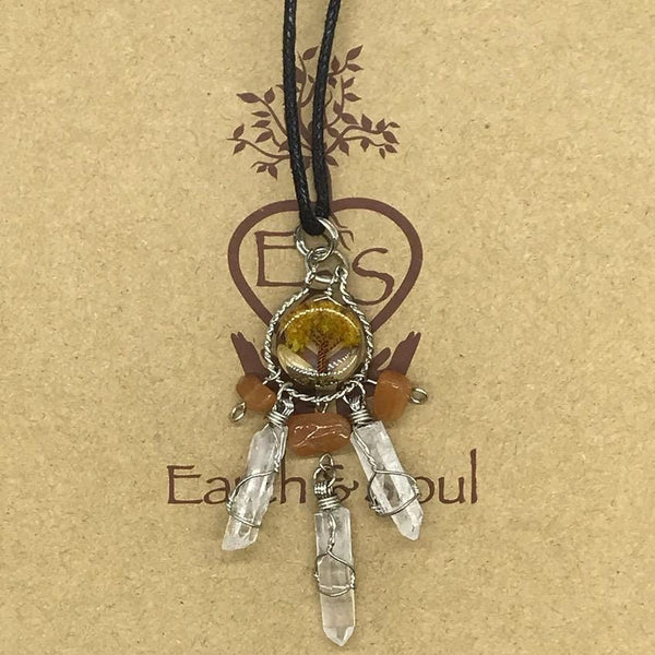 Tree of Life Dreamcatcher Necklace - Orange Calcite