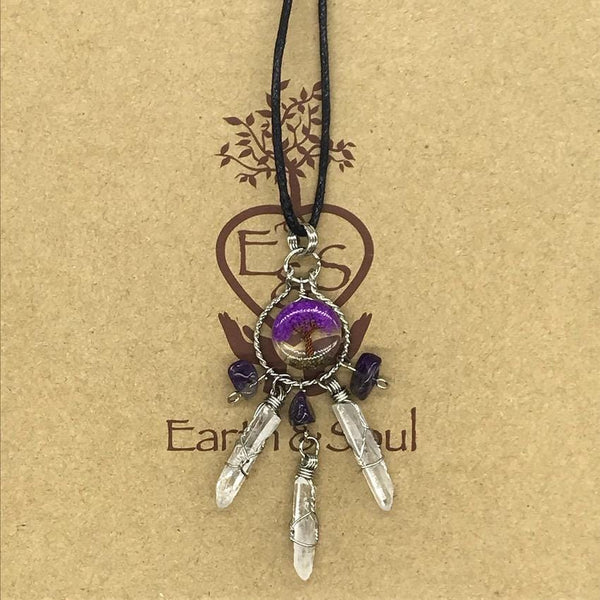 Tree of Life Dreamcatcher Necklace - Purple Agate