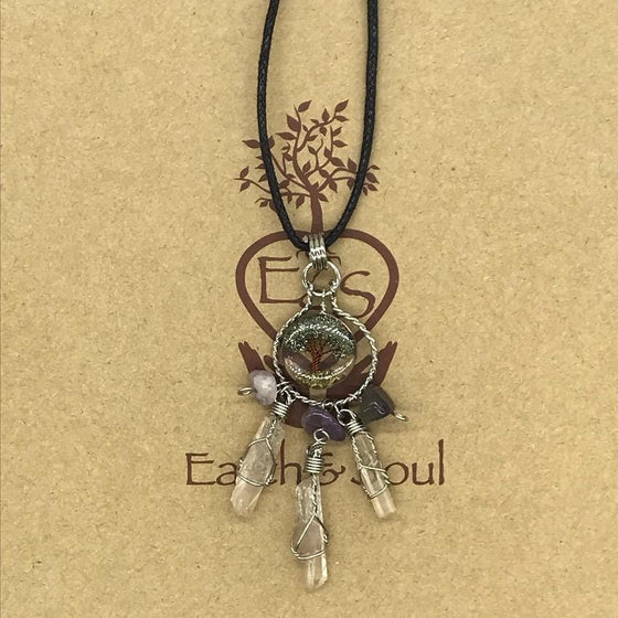 Tree of Life Dreamcatcher Necklace - Pyrite