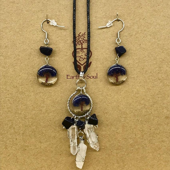 Tree of Life Dreamcatcher Necklace and Drop Earring Set - Starstone