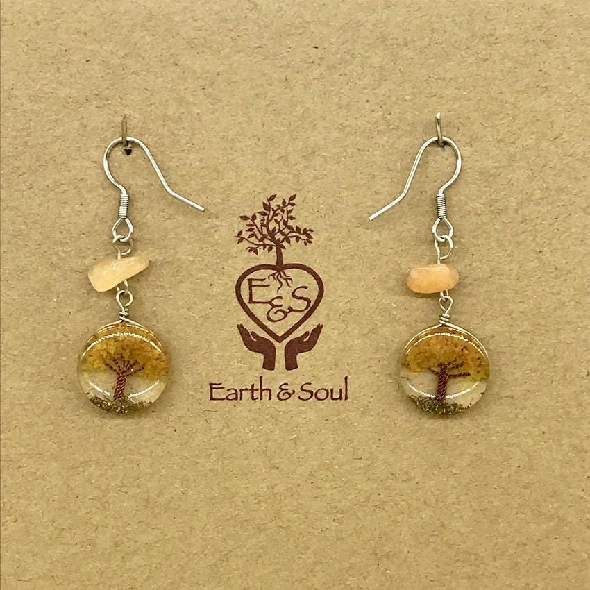 Tree of Life Drop Earrings Orange Calcite Earth Soul Earth