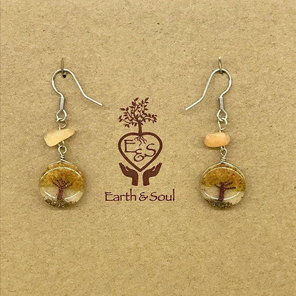 Tree of Life Drop Earrings - Orange Calcite